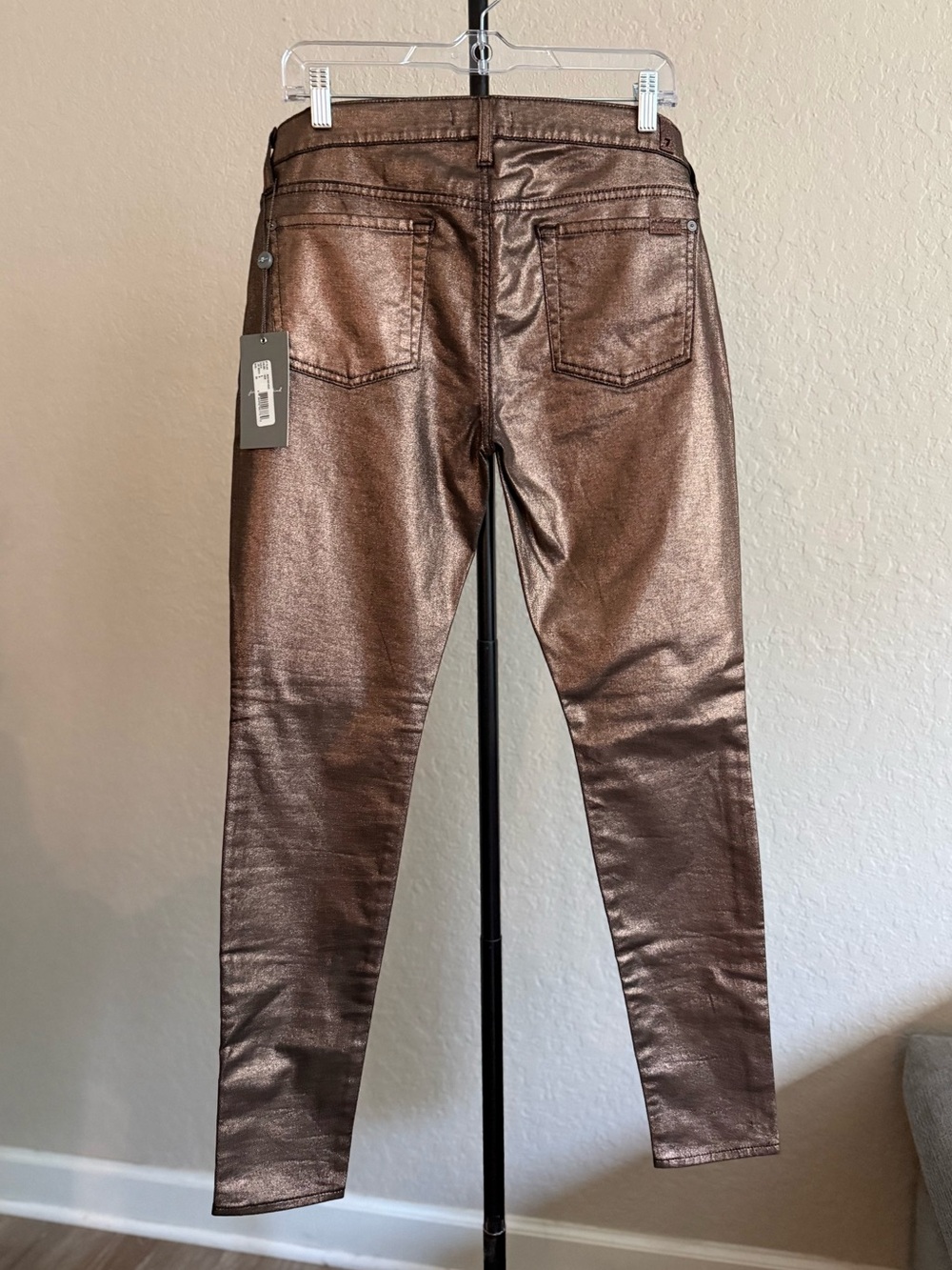 7 For All Mankind Copper Metallic Bronze Skinny Jeans - 30 - Picture 14 of 16